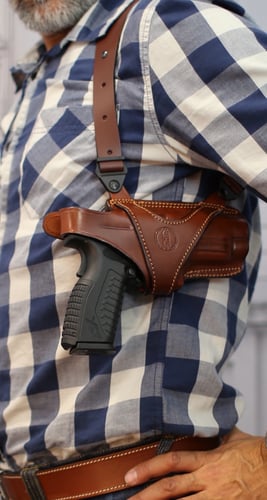 جراب كتف جلدي أفقي فاخر بمخزن مزدوج