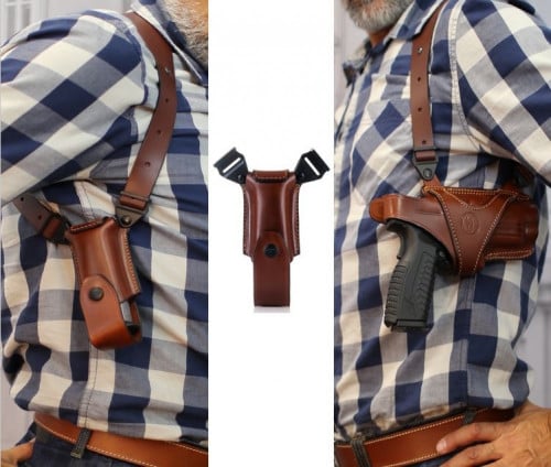 جراب كتف جلدي أفقي فاخر بمخزن مفرد