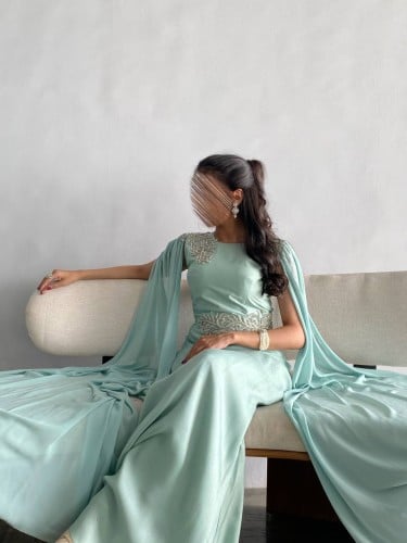 فستان كريب إيطالي بلمعة فضية