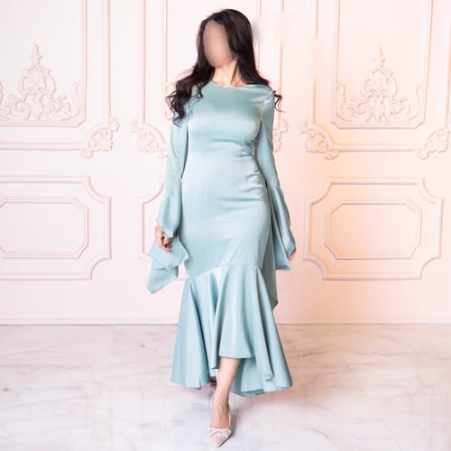 فستان تيفاني كريب ساتان كم واسع