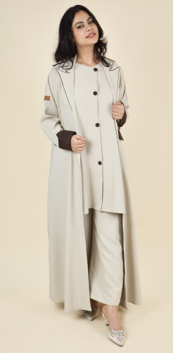 طقم عبايه دوام و سفر من 4 قطع بيج كم بني