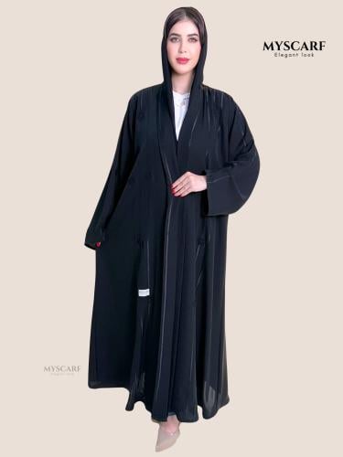 عبايه قماش انترنت تطريز ورد اسود ربع كلوش