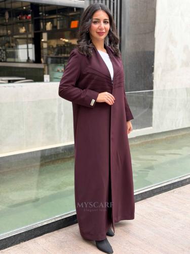 عباية بليزر عنابي ملكي - قماش رموش بكسرات أنيقة وت...