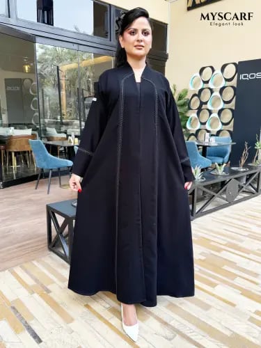 عبايه قماش سيراميك كلفه اسود قصه نص كلوش