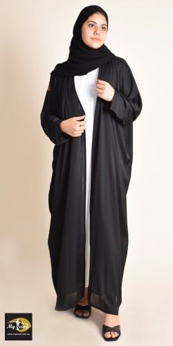 عباية نص بشت حرير أسود مطفي - سواد فاحم وقصة انسيا...