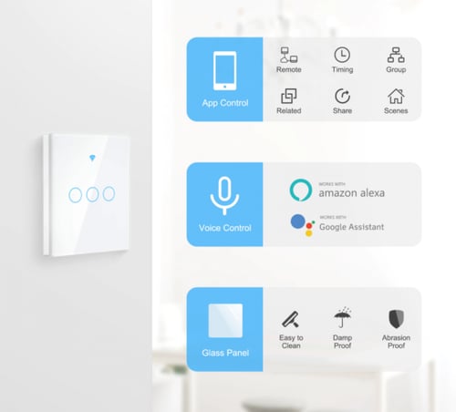 مفتاح إنارة ذكي ثلاثي مزود بتقنية الواي فاي مربع