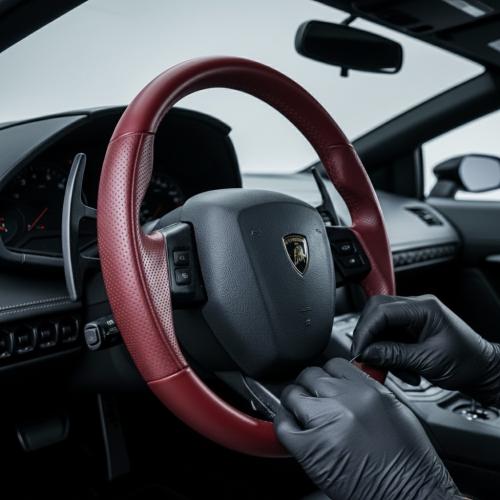 Upholstery steering wheel leather with stitching m...