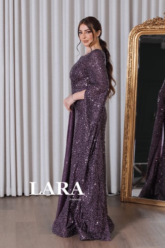 فستان سهره مخصر باكمام كيب لون ارجواني