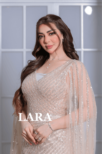 فستان سهره تطريز مخصر بأكمام كيب