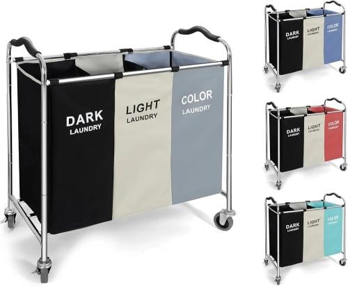 ترابيكس - سلة غسيل معدنية بـ 3 أقسام وعجلات متحركة...