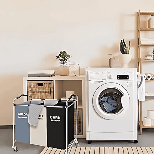 ترابيكس - سلة غسيل معدنية بـ 3 أقسام وعجلات متحركة...