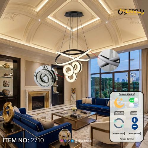 Modern black chandelier with interlocking geometri...