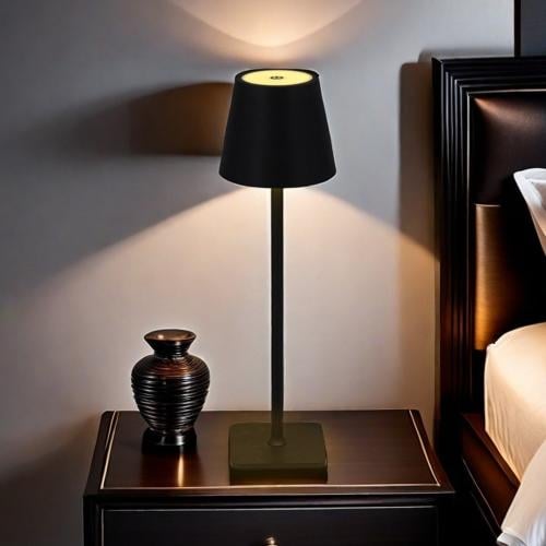 مصباح طاولة LED أسود مودرن - قابل للشحن بتصميم بسي...