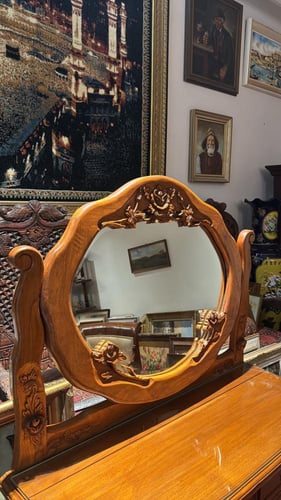تسريحة صينية عتيقة بمرآة دوّارة – خشب سوليد منحوت...