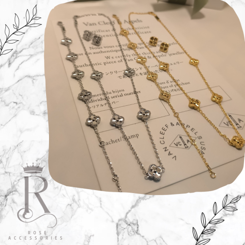 طقم فان كليف وردة صغيرة ذهبي وفضي