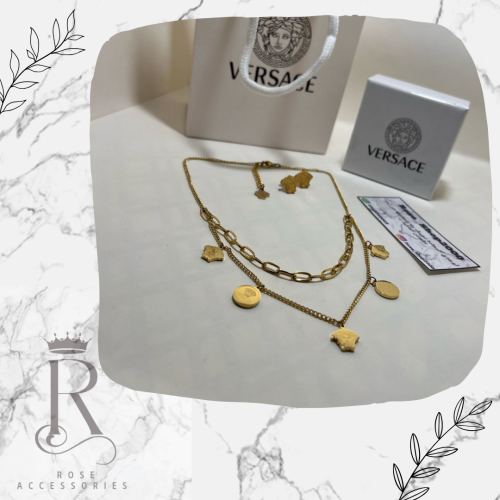 طقم فرزاتشي قطعتين سلسال وحلق مطلي وعليه ختم البرا...