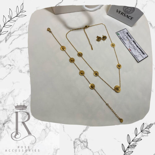 طقم فرزاتشي 3 قطع ذهبي مطلي وعليه ختم البراند ضمان...