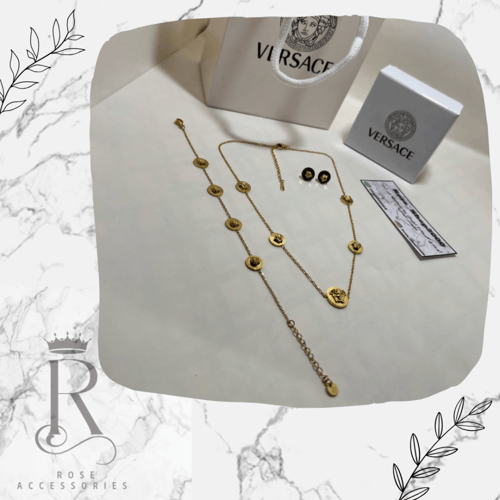 طقم فرزاتشي 3 قطع ذهبي مطلي وعليه ختم البراند ضمان...