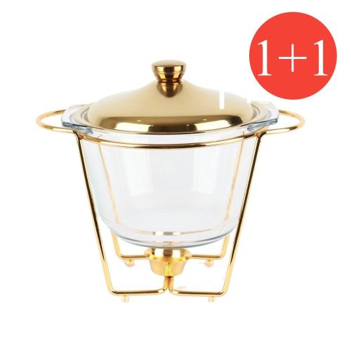 Glass buffet warmer – 4-liter capacity in gold color – buy 1 get 1 free