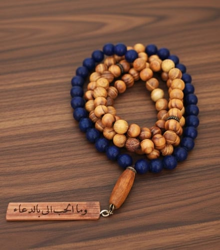 سبحة ٩٩ خرزة من الحجر الطبيعي وخشب الكوك باللون الأزرق