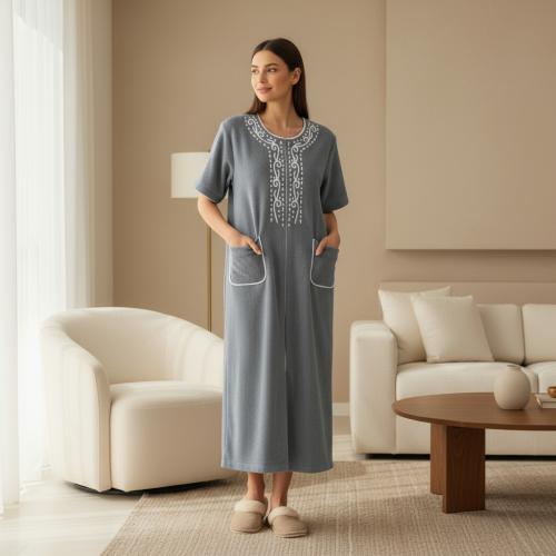 روب نسائي بسحاب رمادي – قطن فاخر