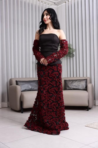 فستان سهرة عنابي