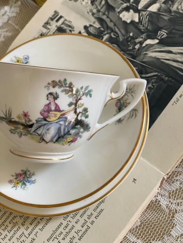 ROYAL WORCESTER BONE CHINA WATTEAU PATTERN TRIO
