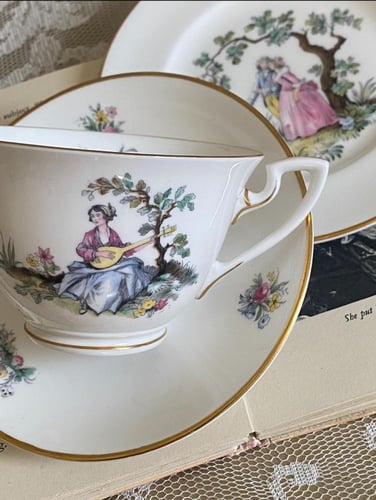 ROYAL WORCESTER BONE CHINA WATTEAU PATTERN TRIO