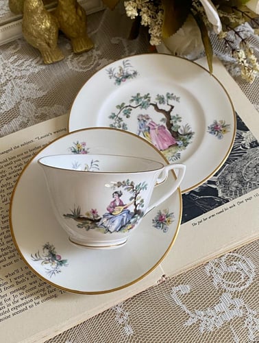 ROYAL WORCESTER BONE CHINA WATTEAU PATTERN TRIO