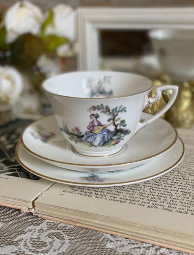 ROYAL WORCESTER BONE CHINA WATTEAU PATTERN TRIO