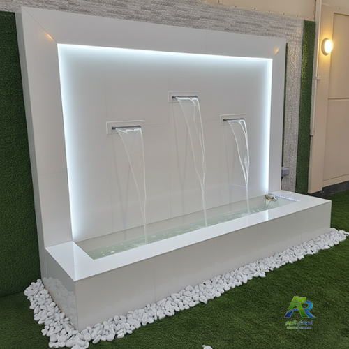 شلال جداري فيبر جلاس مودرن ثلاثي بتصميم فاخر وإضاءة LED للحدائق أحواض الريم