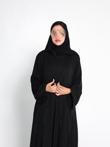 Lyan Abaya Crêpe Internet luxurious with embroidered belt and half circle cut.