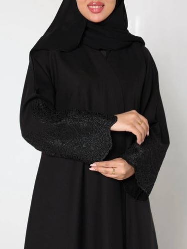 Orchid royal abaya with luxurious crepe and lace embroidery Sadanah