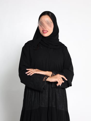 Nafla Abaya crepe royal with striped lace double flared