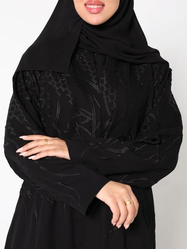 Swar Abaya - royal culottes with comprehensive embroidery that combines geometric and botanical patterns