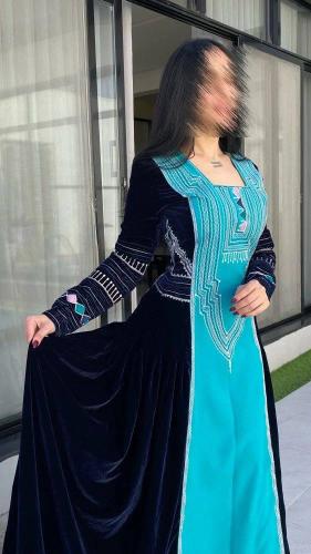 جلابية عسيري لون تركوازي تطريز