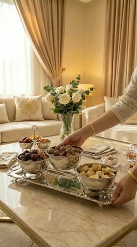 طقم صينية تقديم تشوكلت مع 3 زبديات فاخرة