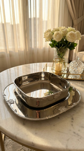 صينية مربّعة فاخرة بنقشة هندية أصيلة حجم 26 سم