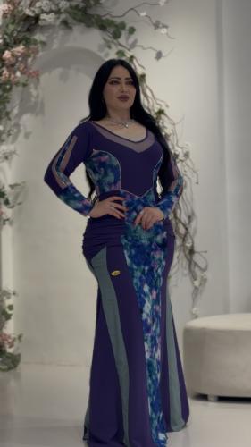 فستان ليلكي درابيه محدد بكرستال