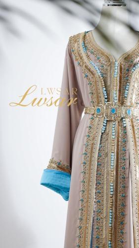 قفطان ياسمين تبطين كامل داخلي بالحرير شك يدوي بالز...