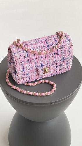 CHANEL Pink-Blue Tweed Mini