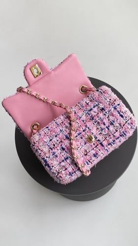 CHANEL Pink-Blue Tweed Mini
