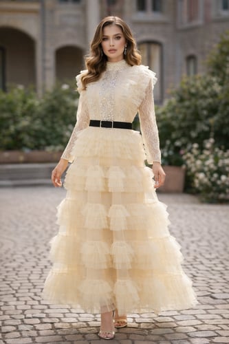 فستان فخم التل مع الدانتيل