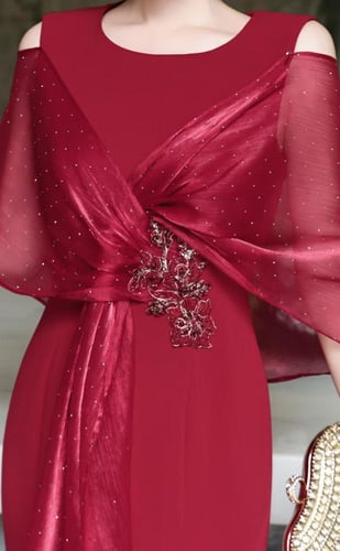 فستان السهره كريب صيفي مرصع بالكريستال النثر