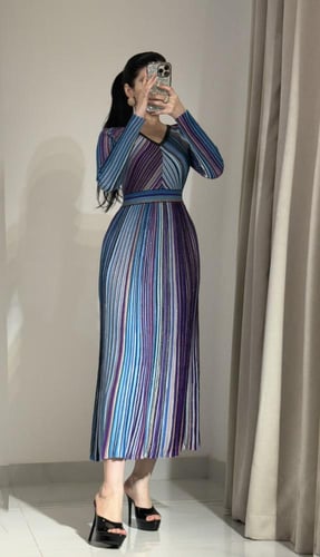 فستان انيق استرتش مكس الالوان ترندي