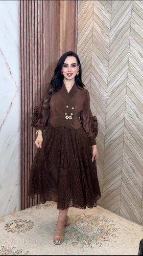 فستان انيق فري سايز مزين بكلفة ذهبية