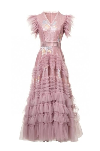 فستان طويل سهرة فخم ر بتورديدات صيفيه