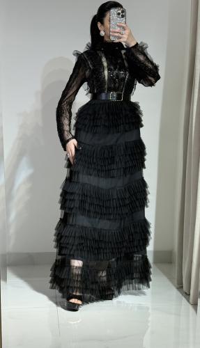 فستان فخم التل مع الدانتيل