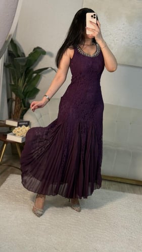 فستان طويل دانتيل قطعتين