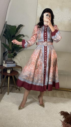 فستان بناتي ميدي فخم الخامه كتان مورد